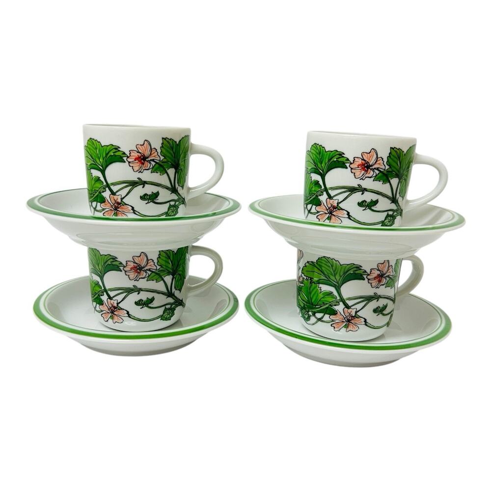 4 IKEA Spal Demitasse Cup Saucer Espresso Set Midsommar By Marguerite Walfridson